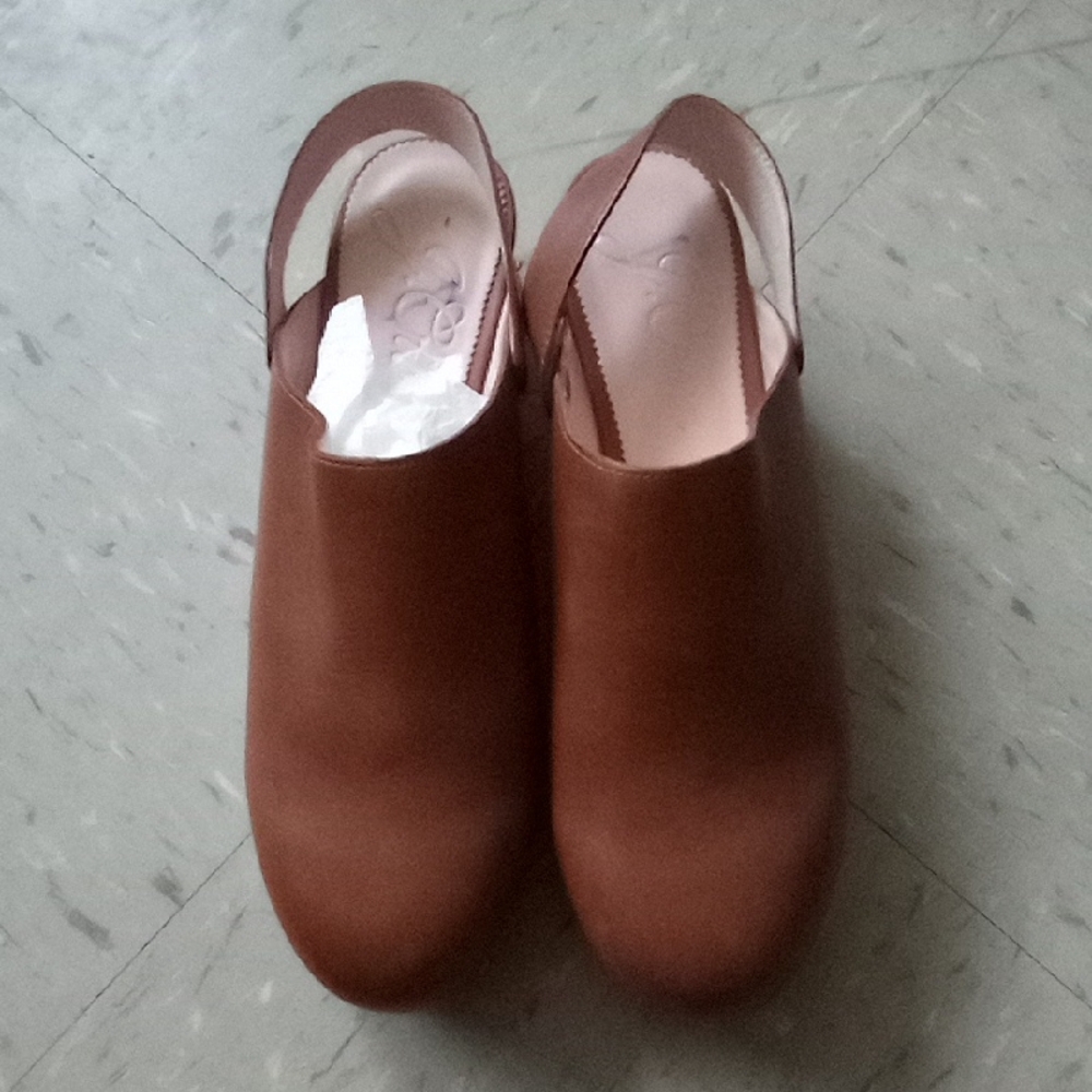 J. Crew Tan Leather Slingback Clog Mules